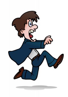 Cartoon man running away from scary, unsafe furnace repair